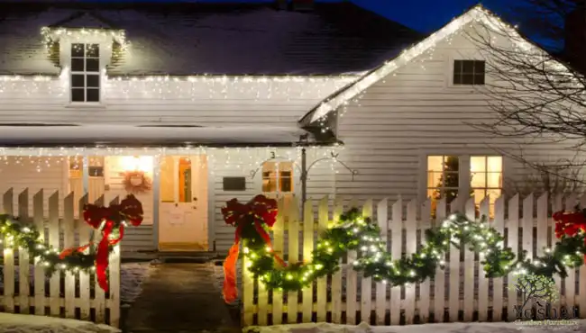 تغییر دکوراسیون فضای باز با نورافشانی باغ در کریسمس