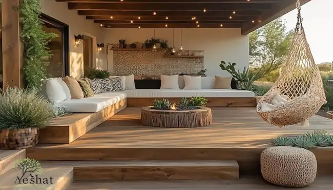 صندلی باغی نیاوران از گالری نشاط در یک آلاچیق چوبی در ویلای شمال تهران