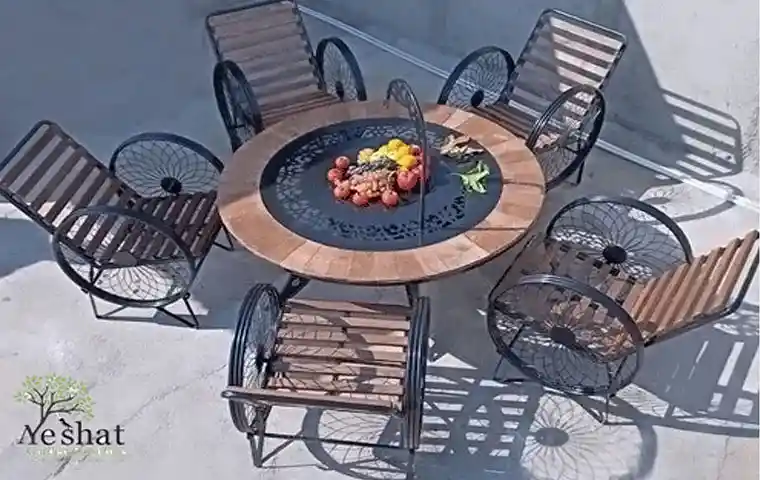ست ۶ نفره میز و صندلی باغی چوبی فلزی نیاوران در روف گاردن